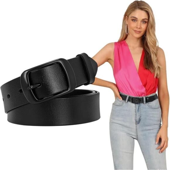 Fashion Womens Leather Belt, Soft Leather Waist Belt with Pin Buckle